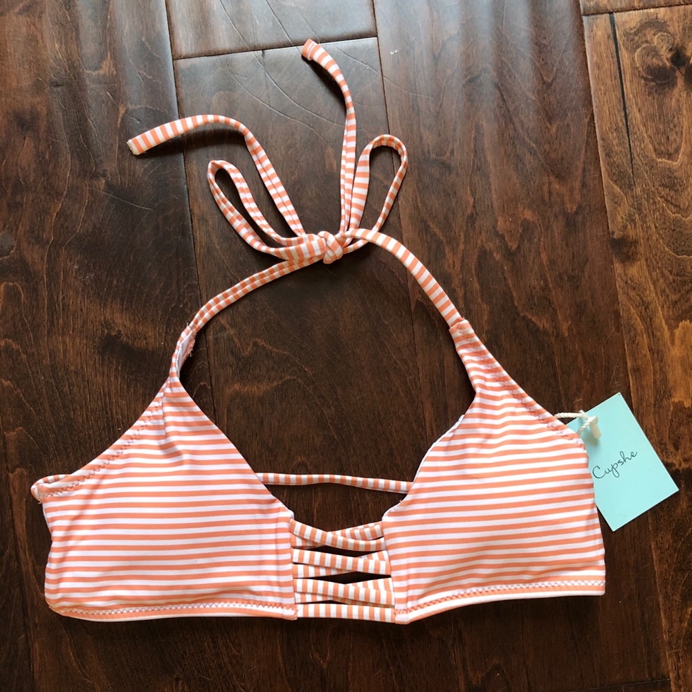 Cupshe Coral & White Striped Ladder-Front Halter Bikini Top